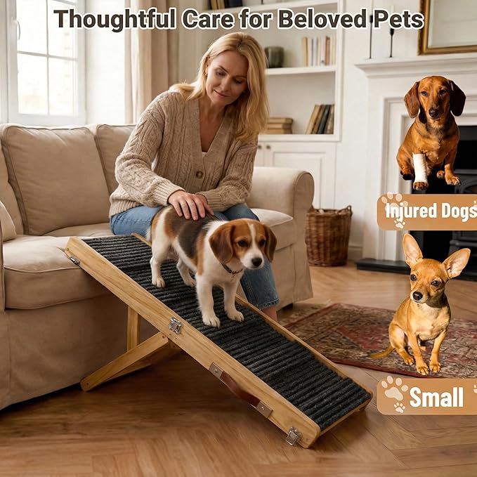 Dog Ramp for Couch & Bed for Small Dogs, Foldable Small Dog Ramps for Sofa - 31.5" LX12 W, 4 Adjustable Height, Portable, Stable, Non-Slip, Carry Handle, Walnut