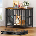 Easycom 31" Dog Crate Furniture Foldable, No Assembly Decorative Dog Kennel Indoor, Dog Crates for Medium Dogs(20-35 lb), Wooden Dog Cage with Adjustable Bowls and Name Tag, End Table, Rustic Brown