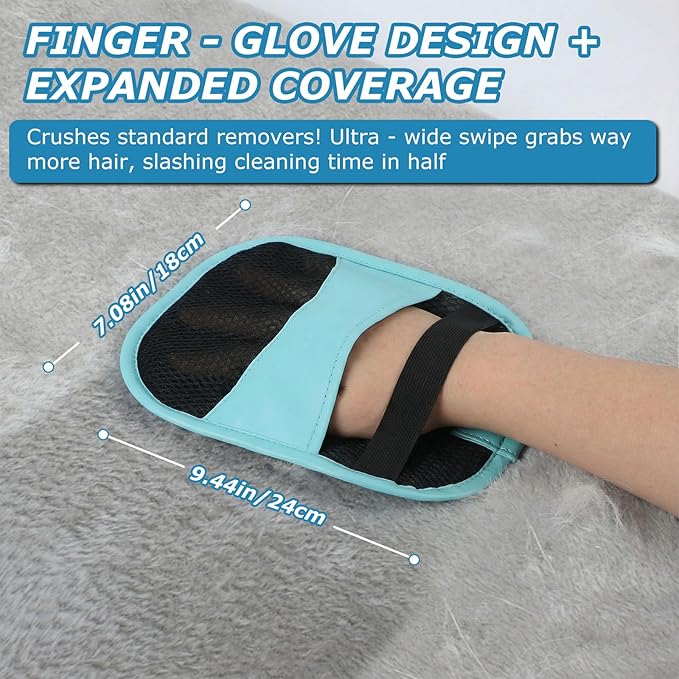 2Pcs Magic Brush Pet Hair Remover, Five-Finger Electrostatic Cat & Dog Hair Removal Gloves for Furniture, Couch, Carpet, Bedding, Reusable Cleaning and Grooming Mitts