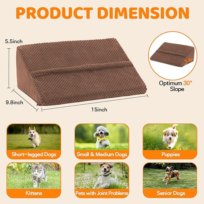 Upgrade Non-Slip Dog Ramps/Stairs for Staircase, Foam Dog Ramps for Stairs Inside House, Foam Pet Ramps for Small Dogs, Stair Ramp for Injured Dogs Cats with Self-Sticky Pads to Fix, 6 Pack