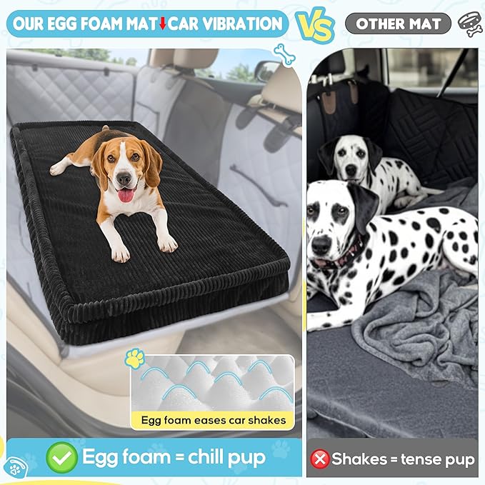 Dog Car Bed, Non-Slip Backseat Extender Pet Mat, Removable Washable Dog Bed for SUVs, Sedans & Trucks, Anti-Slip Travel Bed for Dogs, Easy Clean & Scratch-Proof & Comfort (Black, 56"Lx28.7"W×2"H)