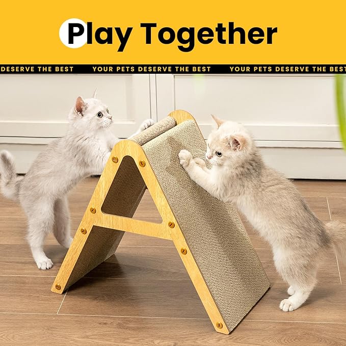 Cat Scratcher Cardboard with Wood Frame, 3-in-1 Vertical & Horizontal Scratching Pad, Reversible Cat Scratch Board, Durable Furniture Protector for Kittens & Small Cats