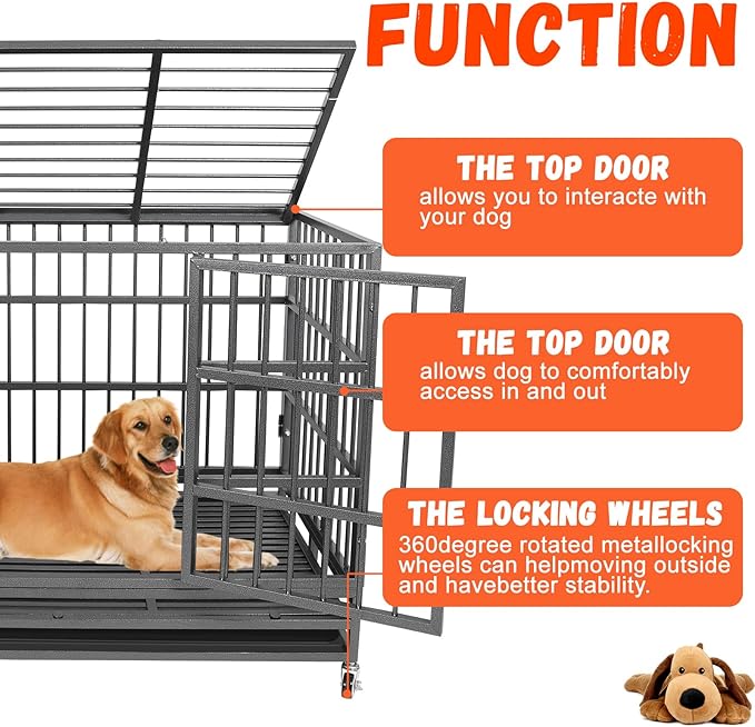 47 Inch Heavy Duty Dog Crates, Dog Kennel for Meduim Dogs, Indestructible Dog Crate with Double Door and Removable Tray Pan (47" L X 30" W X 35" H)