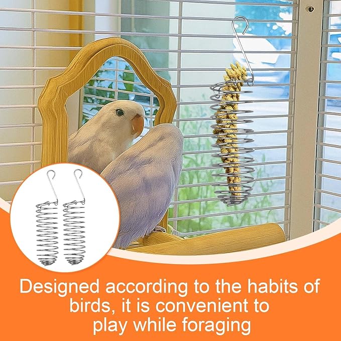 2 Pack Millet Spray Holder for Parrots, Parakeet Treat Sticks Feeder, Natural Millet Treats and Crunch Bars for Birds, Includes Cuttlebone and Calcium Block for Active Beak Chewing and Play
