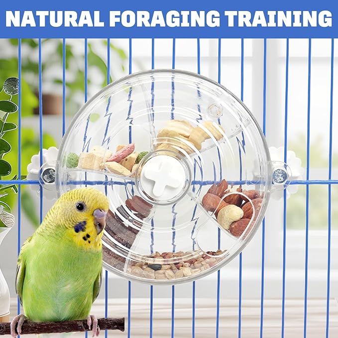 BNOSDM Bird Foraging Toy Creative Feeder Systems with Seed Food Rotating Wheel for Enrichment & Training Parrot Puzzle Toys Ideal for Small and Medium Cockatiel Parakeet ConureWhite