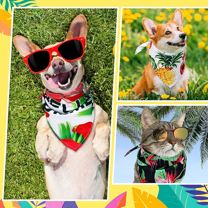 150 Pcs Hawaiian Dog Bandanas Bulk Pet Bibs Colorful Triangle Scarf Pet Bandanas for Medium Large Dogs Hawaiian Summer Luau Party Birthday Costume Decor