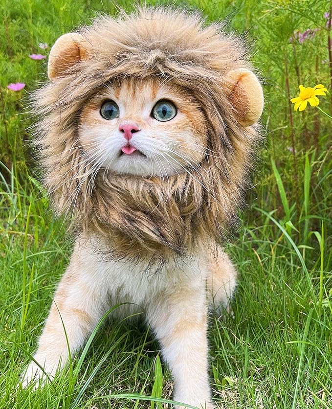 Lion Mane Wig for Cat,Dog and Cat Costume,Funny Pet Cat Costumes for Halloween Christmas, Parties, Photo Shoots (Size M, Melange Brown)