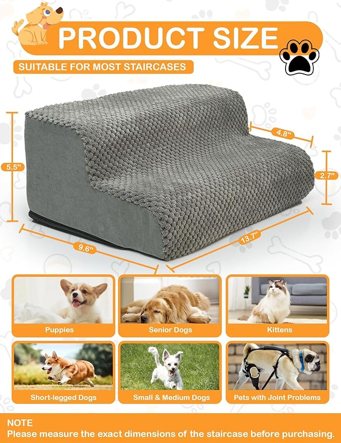 Dog Ramp for Stair, High Density Foam Dog Ramp for Stair, Non-Slip Pet Steps with Low Angled for Dog Paws for Any Staircase Pet Ramp for Small Dogs Senior Pets Injured Dogs (Gray, 4 Pack)