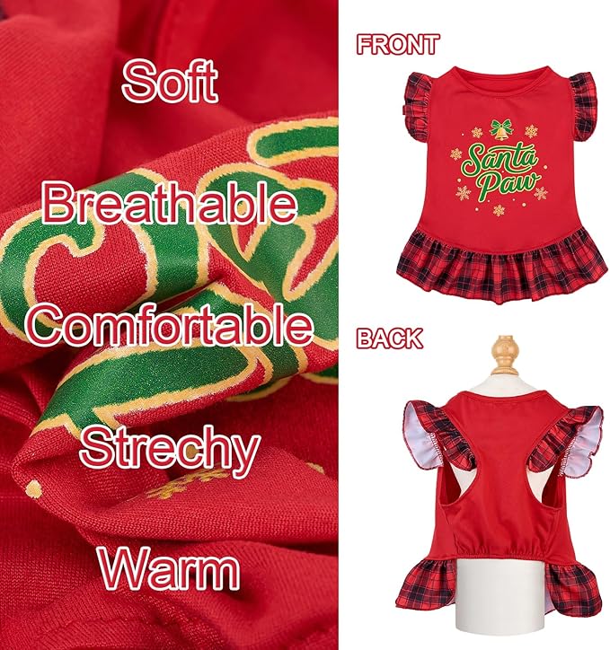 XPUDAC 4 Pack Christmas Dog Dress Plaid Puppy Clothes for Small Dogs Girl Cute Pet Outfit Doggy Apparel Cat Holiday Party Costume, Red, Green, M