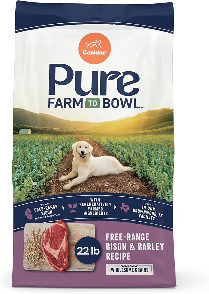 Canidae Pure Farm to Bowl Free-Range Bison & Barley Dog Food, Adult, 22lb