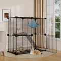 Small Cat Cage Indoor: Enclosed Cat Enclosure DIY Pet Playpen Detachable Metal Wire Kennel Sturdy Crate with Hammock for Cats Kitten
