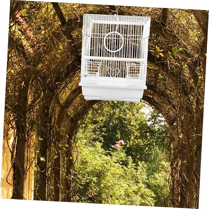 Generic Portable Metal Bird Carrier Cage for Parakeets Cockatiels and Birds Lightweight Travel Cage with Enhanced Airflow Wire Construction Stylish White Design for Home and Outdoor Use