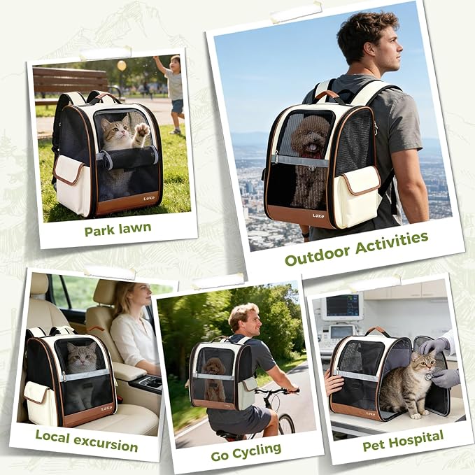 Lekereise Cat Backpack Carriers, Dog Carrier Backpacks with Breathable Mesh for Small Medium Cats Dogs Puppy Up to 17 Lbs, Pet Foldable Carrying Backpack Ventilated for Travel Hiking Collapsible