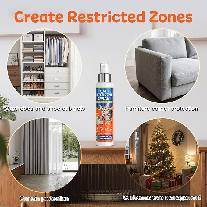 Cat Deterrent Spray, Cat Deterrent for Furniture Protection, Pee Spraying, Excessive Chewing & Scratching Everywhere, Cat Repellent Indoor and Outdoor, Pet-Safe Formula, 5.07 Fl Oz