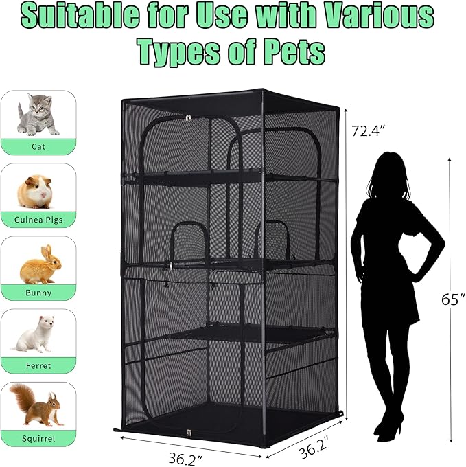 Catio Outdoor Cat Enclosure,4 Tiers Window Catio,Cat Enclosure Sturdy and Durable with Multiple Doors, Easy to Clean(36.2“L× 36.2”W ×72.4" H)