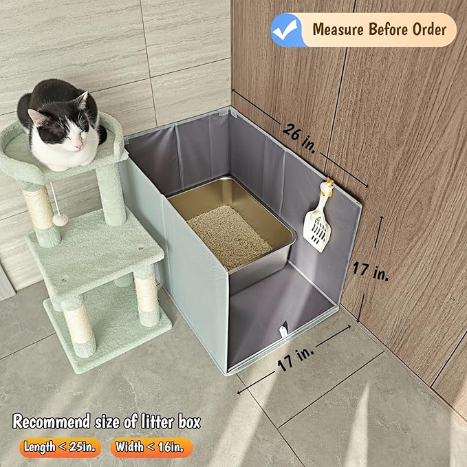 Cat Litter Box Enclosure, Keep All Mess in, Open Top High Side, Extra Large Water Resistance Splash Guard for Cat Litter Boxes