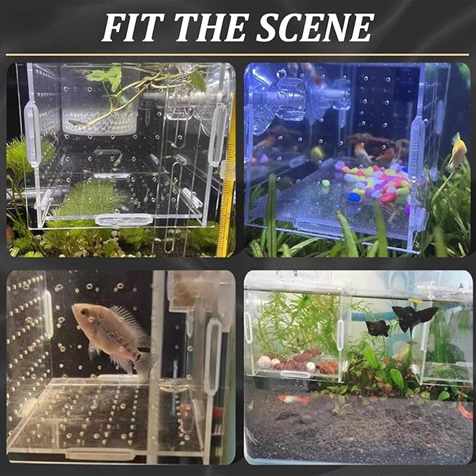 Breeding Box for Fish Tank, Fish Breeding Box, Transparent Insulation Breeder 8x4x4 Detachable Acrylic Small Tank with Suction Cups for Shrimp, Clown, Guppy