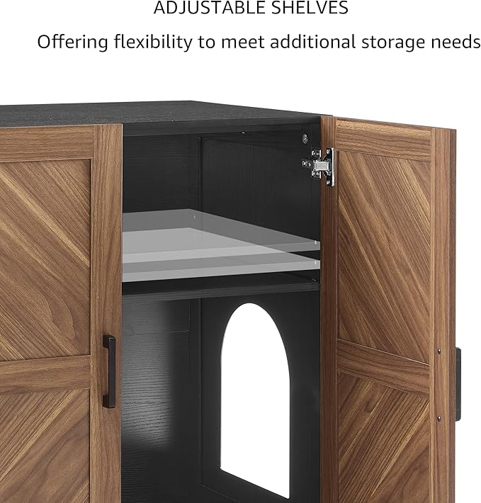 unipaws Cat Litter Box Enclosure Furniture with Storage Shelf, Tall Hidden Litter Box Cover for Tall or Top Entry Litter Box, Kitty Enclosed Cabinet, Cat Box with Odor Control, Walnut and Black