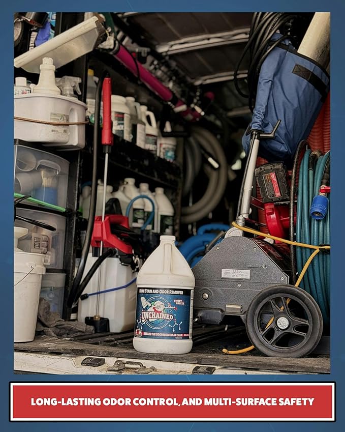 Unchained Urine Stain & Odor Remover – Cleaner for Dog & Cat, Pet Odor Eliminator on Carpet & Furniture, Industrial Strength Urine & Feces Neutralizer, Sweet Breeze – 1Gallon