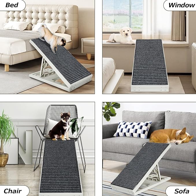 Dog Ramp Bed Adjustable Folding Collapsible for Small Medium Pets Cat Ramp with Non Slip Carpet Portable Indoor Puppy Ramps for Sofa,Chair