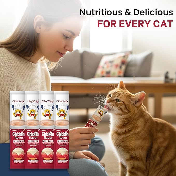 Cat Treats Lickable | Grain-Free Cat Food Toppers, High Protein | Creamy Puree Squeeze Ups with Vitamin E & Taurine, Digestible Formula | 0.5 oz. Each Tube, Chicken Flavor | 10 Tubes