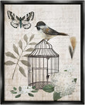 Stupell Industries Botanical Bird Cage Vintage Words Butterfly Motif Floating Framed Wall Art, Design By Nan