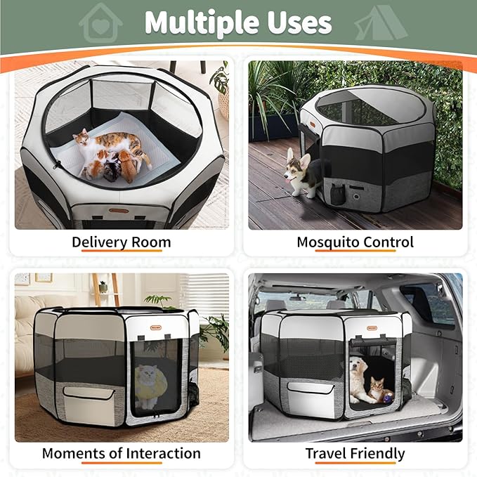 Dog Playpen, Portable Pet Play Pen Foldable Carrying Case, Puppy Pens Outsid for Small Cat Indoor/Outdoor, Removable Mesh Shade Cover