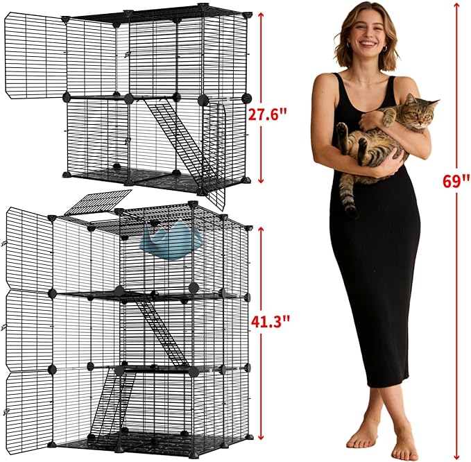 Small Cat Cage Indoor: Enclosed Cat Enclosure DIY Pet Playpen Detachable Metal Wire Kennel Sturdy Crate with Hammock for Cats Kitten