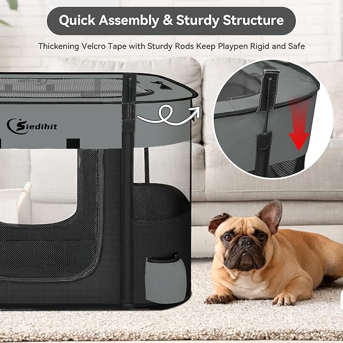 Dog Playpen,Cat Pet Puppy Pen,Portable Playpens for Dogs Indoor Outdoor Travel Camping Use,Foldable Dog Kennel Tent Crate for Rabbit Small Animals with Carrying Case (Dark Grey, Medium)