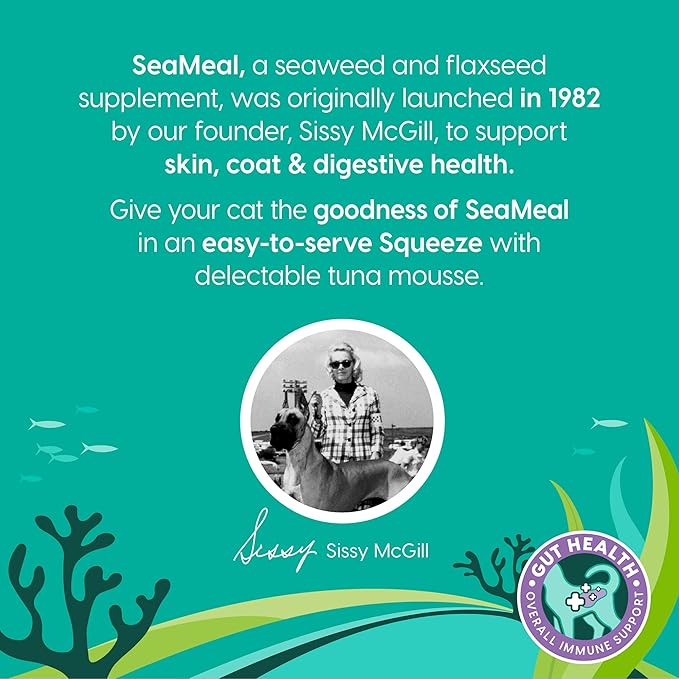 Solid Gold SeaMeal Squeeze Tuna Lickable Cat Treats with Seaweed for Skin & Coat - Wet Cat Treats with Digestive & Immune Health Support - Natural, Holistic, Grain Free (48 Squeezes)