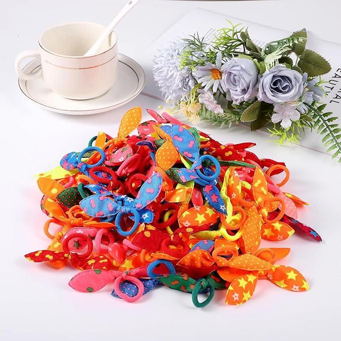 100 Pcs Puppy Dog Cute Rabbit Ear Hair Ties Hair Accessories Set Bowknot Dogs Hairs Bows with Elastic Bands for Small Dogs, Colorful Grooming Costume Accessories for Daily Use Holidays (Colorful Mix)