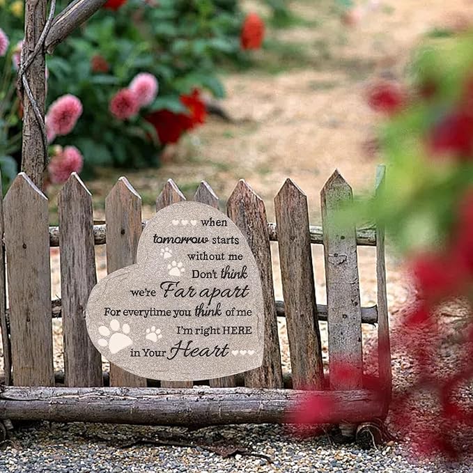 Pet Memorial Stone for Dogs Cats, 10 Inch Dog Memorial Gifts for Loss of Dog, Heart Shaped Cat Memorial Stones, Pet Memorial Gifts for Dogs Cats, Pet Loss Sympathy Gift (Heart-Shaped Paw), YMSZZH01