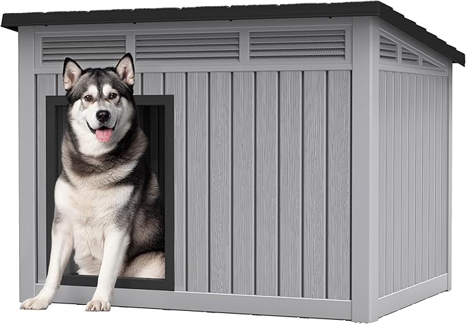 Fancyango Large Weatherproof Dog House with Removable Roof for Indoor & Outdoor Use - Spacious (42.8" L x 33" W x 31.5" H) Classic Grey