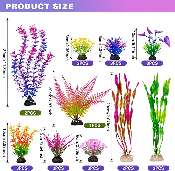 Ameliade Fish Tank Artificial Plastic Plants Decorations Large Aquarium Decor Betta Goldfish Tank Accessories Fish Bowl Ornaments（Colorful）