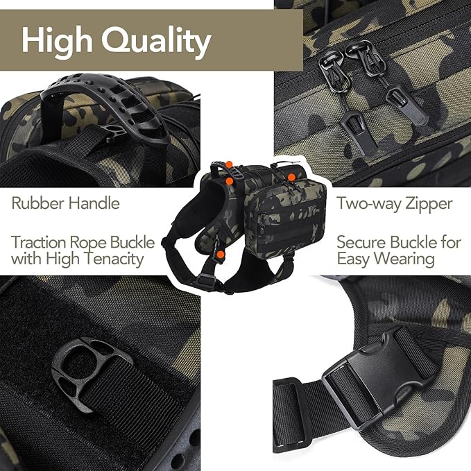 x Jumahe Dog Hiking Backpack for Large/Giant Dogs – 2 Spacious Side Bags, Breathable Waterproof Fabric, Fits Chest 30"-40" (85-120 lbs), 5 Adjustable Buckles, Outdoor Travel Vest, Black