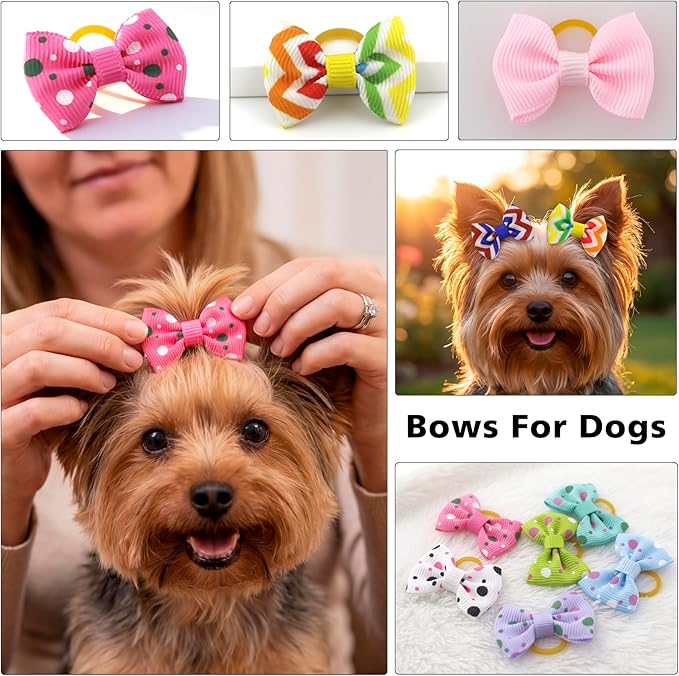 Puppy Hair Bows Small Dog Mini Rubber Bands Doggie Bowknot Pet Grooming Accessories 60pcs (30 Pairs) - Puppy Bows for Small Dogs Girl
