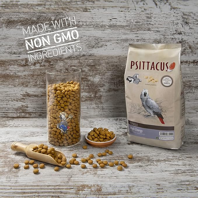 Psittacus High Energy 1.76 lb | Complete Pellet Diet for African Greys, Macaws and Other African Parrots | Premium Food for Birds, 100% no-GMO