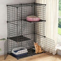 Large 3-Tier Cat Cage, Indoor Cat Enclosures Pliable DIY Cat Playpen, Detachable Metal Wire Kennels Cat Crate Box House with 3 Doors 2 Ramp Ladders for 1-2 Cats, 28.2"L x 14.0"W x 42.1"H,Black