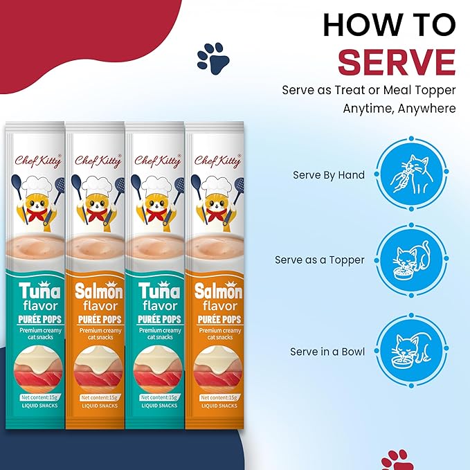 Cat Treats Lickable | Grain-Free Tuna & Salmon Cat Treats | Creamy Puree Squeeze Ups with Vitamin E & Taurine, Digestible Formula | 0.5 oz. Each Tube, Seafood Mix Variety | 20 Tubes