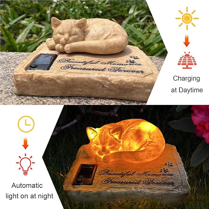 Personalized Cat Memorial Stones Cat Memorial Statue Cat Headstone for Grave Cat Tombstones Pet Loss of Cat Sympathy Gift Home Yard Garden Decor, 8”L x 6.5”W x 3.5”H