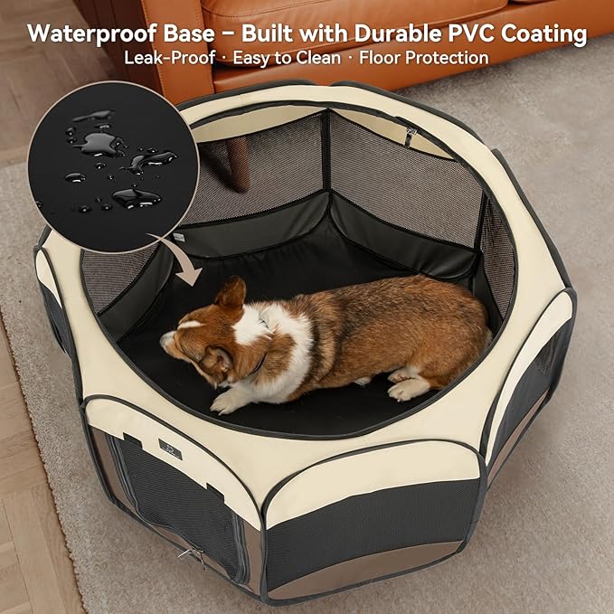 Portable Indoor Dog Playpen for Small Dogs & Puppies by A 4 Pet – 29.92" Pop-Up Soft Puppy Playpens with Bowl, Waterproof Floor, Calm Safe Space for Home, Travel & Daily Use