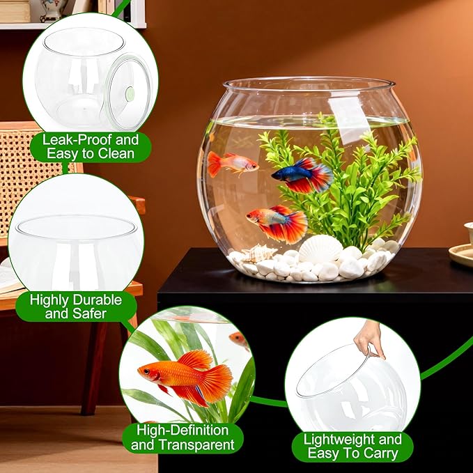 5 Gallon Plastic Fish Tank Large Clear Bowl, Classic Round Bowl Shatterproof Sturdy Jar for Indoor Outdoor, Used as Aquarium, Vase, Storage Container, Decoration, or Other DIYs, Easy to Carry