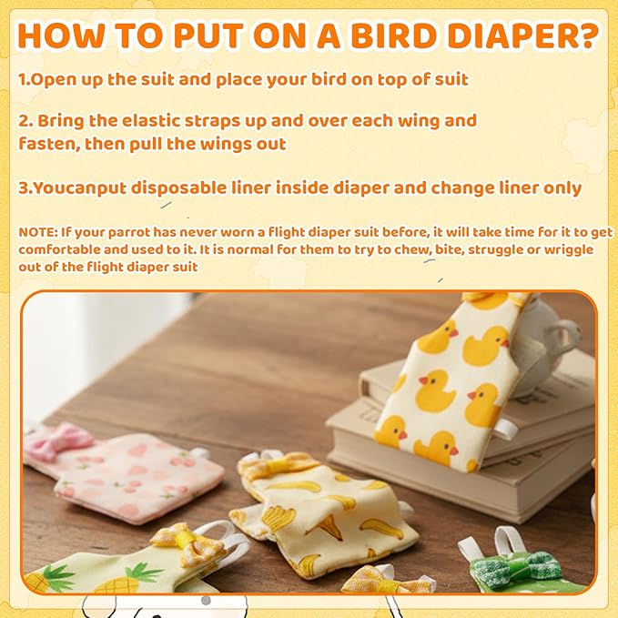 5-Piece Set with Cherry,Bird Diaper, Chicken Diaper, Chicken Diapers for Indoor Chickens, Pineapple, Yellow Duck, Banana, and Bow Designs, Soft Fabric