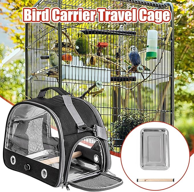 Portable Bird Travel Cage - Parrot Backpack with Strap, Compact Small Birds Carrier | Lightweight Outdoor Cage for Conures Budgies Parakeets Gentoo Parrots Travel Use Transport Companion