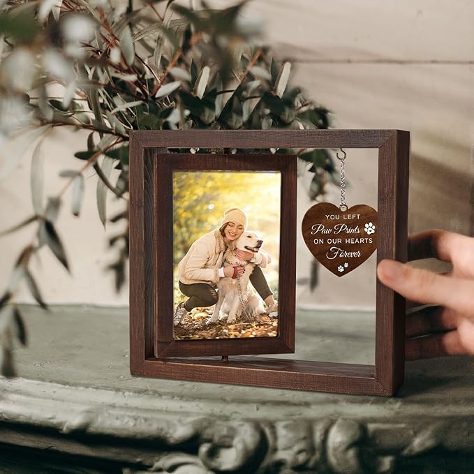 Jigfoxy Dog Memorial Picture Frame - Rotating Wooden Frame for 4x6 Photo - Pet Memorial Gifts for Dog Loss Sympathy Bereavement Remembrance Gift