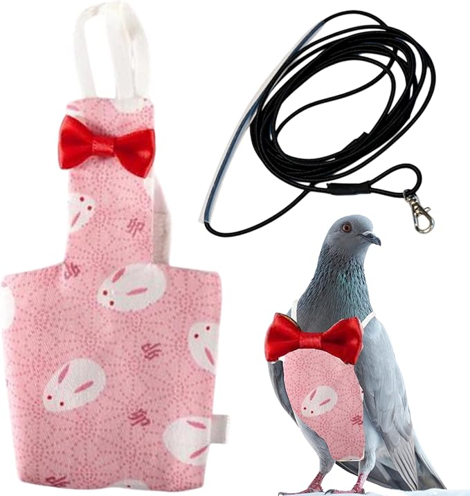 Pigeon Diaper Harness and Bird Leash Set, Birds Diapers for Pigeons and Leash Pigeon Harnesses, Diapers for Birds Cockatiel Parrot Parakeet, Macaw Harness and Leashes Pants (L-Pink Rabbit)