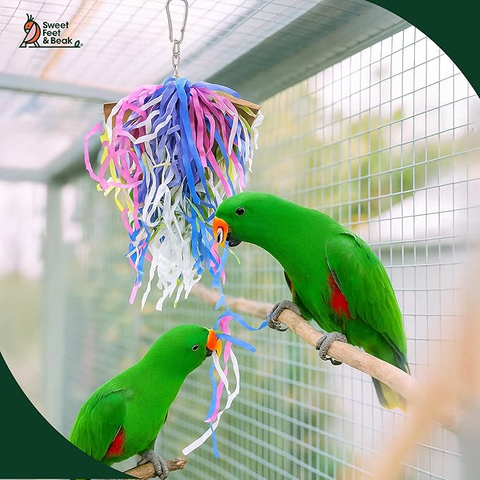 Sweet Feet and Beak Pizza Party Bird Shredding Toy - Perfect Bird Cage Toy Box for Large Birds Foraging Treasures & Treats - Safe, Non-Toxic, Easy to Install - Cage Accessories (3 Pack)