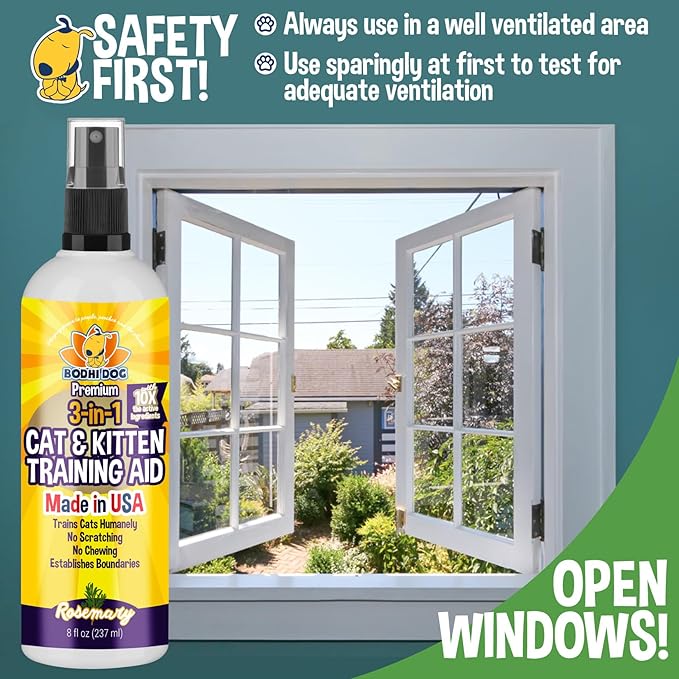 Bodhi Dog 3-in-1 Cat & Kitten Training Aid - Cat Deterrent Spray for Indoor and Outdoor Use - Repellent to Establish Boundaries, Keep Cats Off Furniture, Protect Rugs & Plants - Made in USA (8 Fl Oz)