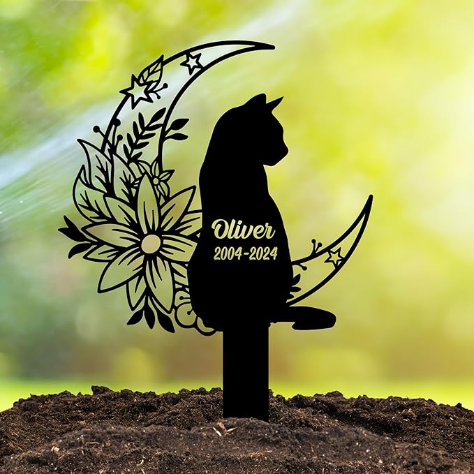 Pet Grave Markers Cat, Custom Pet Memorial Headstone with Name & Dates, Personalized Cat Tombstone for Garden or Pet Cemetery – Multiple Sizes & Colors
