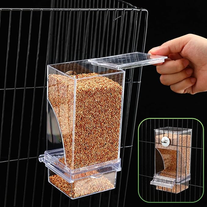 Yaomiao 6 Pcs No Mess Bird Feeders Automatic Clear Parrot Water Dispenser Acrylic Quail Feeder and Watered Cage Accessories Indoor for Small and Medium Parrot Cockatiel Canary(Clear Feeder)